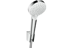 hansgrohe Crometta Ensemble support mural et douchette Vario EcoSmart 9 l/min avec flexible de douche 125 cm, blanc/chromé, 26693400