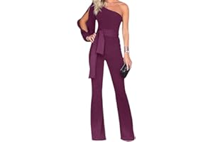 Onsoyours Sexy Tute da Donna con Spalle Scoperte Tinta Unita Elegante Tuta Playsuit Lunghe a Gamba Larga Pantaloni Jumpsuit con Cintura Beachwear
