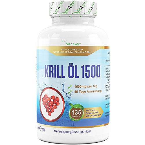 Krill L 1500 135 Softgel Kapseln Hochdosiert Mit 1500 Mg Pro Tag Reich An Epa Dha Astaxanthin Phospholipide Und Omega 3 Fettsuren Antarktis Krilll In Premium Qualitt Vit4ever