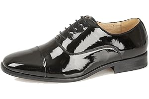 Goor Mens Black Patent Pleated Toe Cap Oxford Shoe Leather Lining