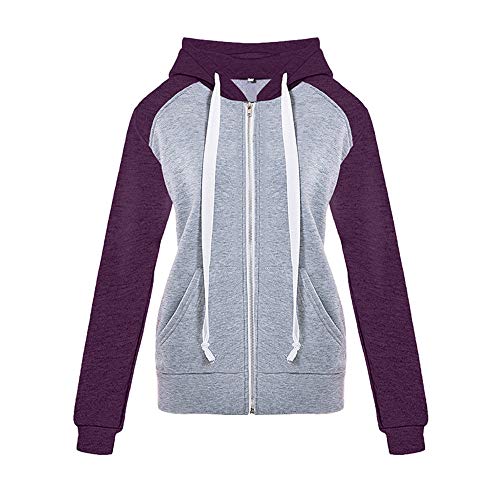 Vaycally Women Winter Autumn Hoodies Casual Patchwork Hooded Sweatshirt Jacket Coat Ladies Plain Zip Up Hoodie Jacket Plus Size S-5XL