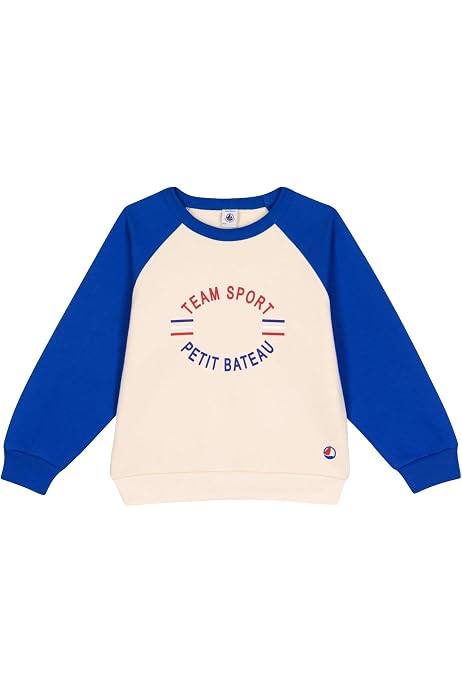 Sweatshirt Petit Bateau Garçon - Manches Longues Coton - Intérieur Velours Doux - Patchs étoiles