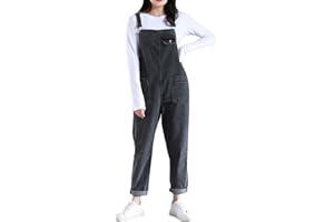 Jamron Donna Taglie Forti Salopette in Denim Stretch Lungo Overall Tuta Intera Jumpsuit Pantaloni Jeans con Pettorina (XS-5XL)