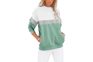 BUHIM Sweatshirt Damen Pullover Rundhals Langarmshirt Herbst Winter Farbblock Pulli Baumwolle Casual Langarm Oberteile Tops mit Taschen
