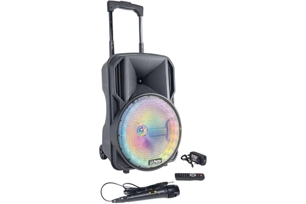 Party Light & Sound - PARTY-10RGB - Enceinte sur Batterie 10”/25cm de 400W avec 1 Micro Filaire et Effet Lumineux sur Le woofer - Bluetooth, USB et AUX - Noir…