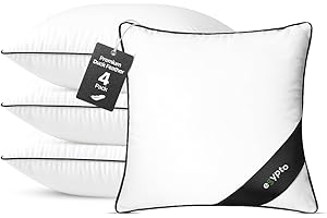 EGYPTO Pack of 4 White Duck Feather Cushion Inserts 50cm x 50cm – 100% Natural Cotton Down Proof Cover – Double Stitched Seams – Non Allergenic Feather cushions inner(Pack Of Four, 20" x 20")