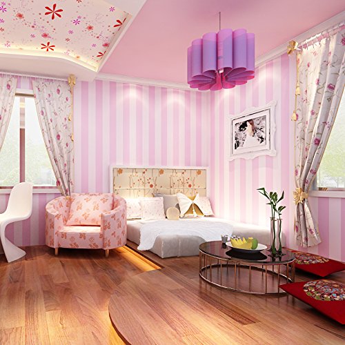 LXPAGTZ Moderne und einfache vertikale Streifen Tapete rosa Prinzessin Zimmer Schlafzimmer Kinderzimmer warme Mädchen lange 9,5m * breite 0,53m Vlies Tapete (5 m ²), hellrosa