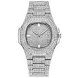 Luckhome Armband Sport Uhrenarmband Für Smart Watch Kalenderuhr Voller Diamanten Armbanduhr Fashion Business Stahlgürtel Mode Stahl Gürtel Kalender Uhr Englische(Silber)