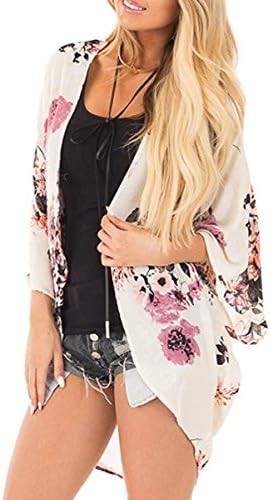 Anderlay Womens Floral Cardigans Chiffon Blouse Irregular Wrap Kimono Cardigans Casual Coverup Tops …