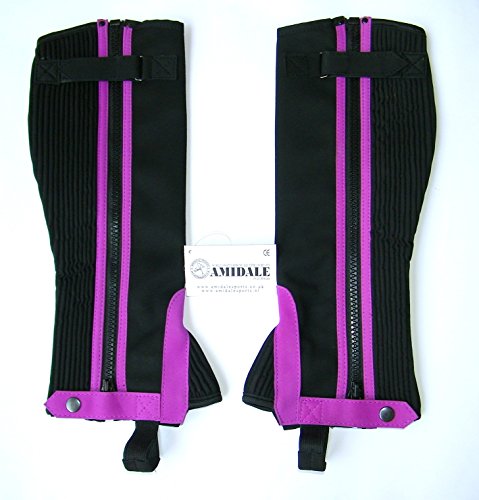 HALF-CHAPS-HORSE-RIDING-EQUESTRIAN-BLACK-AMARA-MACHINE-WASHABLE-PURPLE-DESIGN-MEDIUM-AMIDALE-BNWT