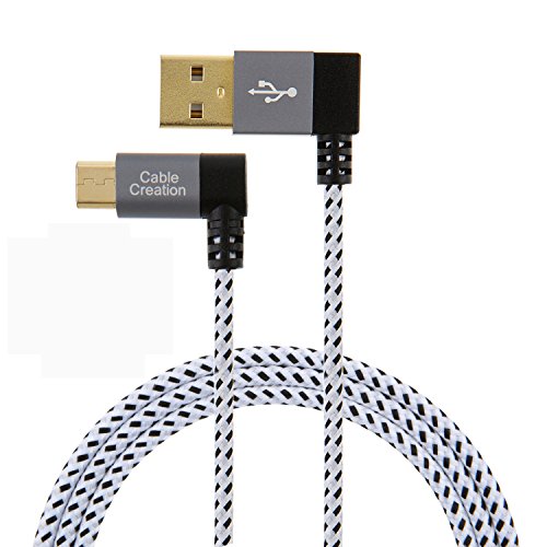 cablecreation links Winkel USB 2.0 A Stecker auf Winkel links Micro USB B männlich Kabel, Micro-USB-Kabel mit vergoldeten und Aluminium Fall, 1 Meter/3.2 ft, Space Grau