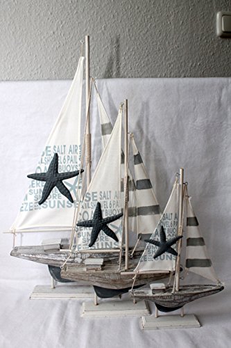 Segelboot Holz Textil 30 x 20 cm Shabby Landhaus Dekoration - 4