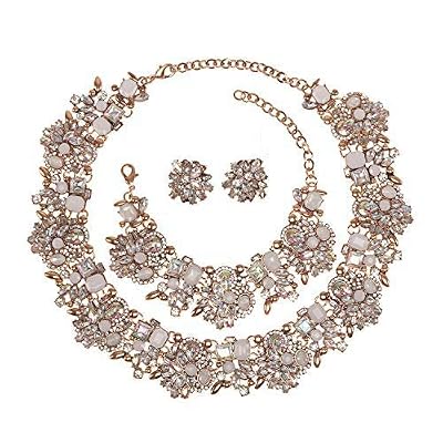 Holylove Fashion Jewellery Statement Collier Bracelet Ensemble de Boucles d'oreilles déclaration en Blanc pour Les Femmes Filles nouveauté Fashion Big Bijoux avec boîte Cadeau Holylove-HL8041B White