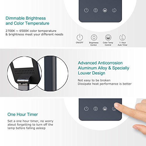 Dimmbare LED Schreibtischlampe, Soft Digits 8W Tischlampe / Tischleuchte / Nachttischlampe mit Touch Panel / Anpassbare Farbtemperatur / Memory-Funktion / Automatischer zeitgesteuerter zum Lesen, Lernen und Entspannten Arbeiten - 5