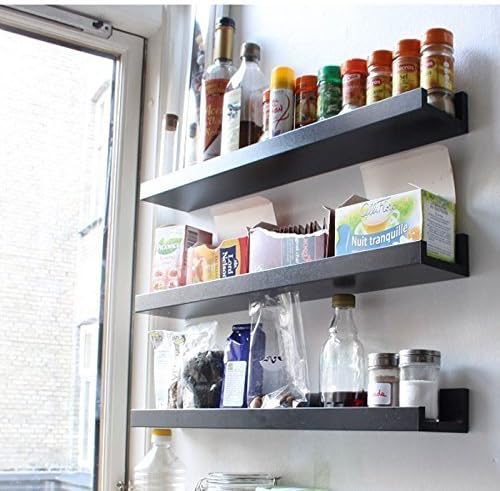 Wall Mount Spice Rack Floating Shelf Wood Black 22 inch Long by Fasthomegoods
