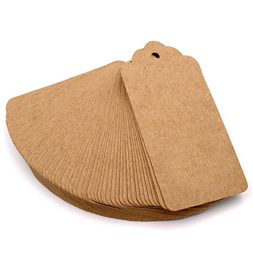 100Stk. Kraftpapier Etiketten Tags 5CM *10CM Geschenkanhänger Anhänger Etiketten mit Jute-Schnur 30 Meter (Braun) - 4