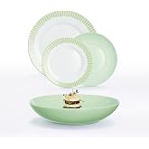 Luminarc Romantic Opal Glass Dinnerware Set 12 Pieces for 4 People | Green, round design, decorated finish, stackable, made i