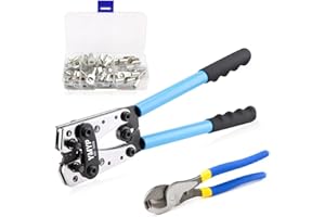 YMYP Battery Cable Lug Crimping Tool for 6-50mm² (AWG 10-1) Copper Wire Lugs with Cutter & 60 Pcs 8 Sizes Copper Ring Kit, Crimper for Heavy Duty