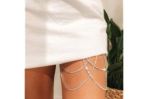Daterkey Gitter Layered Strass Leg Chain Thign Chain Ballerina Crystal Body Chain Gioielli per le donne e le ragazze regolabili (argentato)