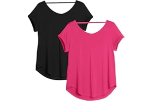 icyzone Femme T-Shirt à Manche Courtes Haut de Yoga, Ample Shirt de Sport, Lot de 2