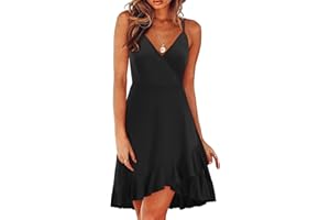 ULTRANICE Damen Sommerkleider Blumenmuster Kleid V-Ausschnitt Strandkleid Verstellbaren Spaghettiträger Rüschen Kleider