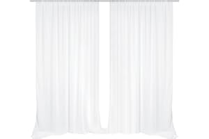 EMART White Backdrop Curtains, 3x3m /10x10ft Tulle Chiffon Fabric Drape for Parties Wedding Stage Decoration,1.5x3m,2 Panels Background Cloth for Baby Shower Photography Birthday Photo Photoshoot