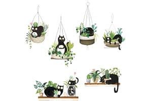 HOMSFOU 2 Szt Naklejka Ścienna Kot Wiszący Kosz Liście Ścienne Winylowe Naklejki Ścienne z Kotami Naklejka Ścienna z Rośliną Doniczkową Naklejki Na Ścianę Okno Pcv Dziecko Wodoodporny