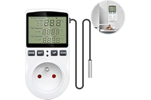 KBIBCK Prise Thermostat, Prise Programmable Digitale avec Sonde, Thermostat Terrarium, Régulateur de Température Numérique avec Minuterie, Prise Thermostats Chauffage pour Serre, Aquarium (Prise FR)