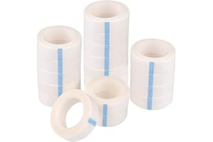 TUPARKA Paquete de 18 Cinta de pestañas Cinta de tela de papel blanco para suministro de extensión de pestañas, 0.5 pulgadas x 10 yardas cada rollo，blanco