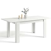 Duehome Sira 140 Extendable Dining Table, Rectangular, for 8 People | Living Room Table, White Artik, Interior Opening, Melam