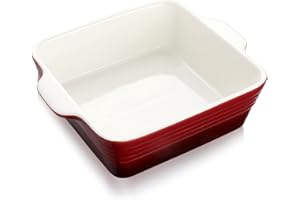 LOVECASA Casserole Dish, 2250ml Large Baking Dish, Square Stoneware Oven To Table Lasagne/Pie/Casserole/Tapas/Baking Dish for Home Kitchens, Red (21.5x21.5x7.5cm)
