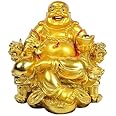 HC VILLA Feng Shui Laughing Buddha Happy Man for Happiness and Money Wealth Sitting on Chair, Golden