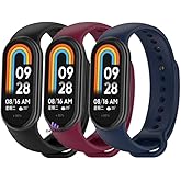 Xiaomi ile Uyumlu Mi Band 8 Mi Band 9 Mi Band 10 Uyumlu 3'l&uuml; Paket Silikon Kordon Seti Bileklik Metal Pimli