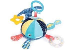 LUDI - Activité À Suspendre Baleine - Jeux D'Éveil Bébé - Dès 3 Mois - Développe Le Bien-Être, Le Toucher & La Motricité Fine - Jeu Sonore, Papier Froissé, Anneau De Dentition & Mirroir