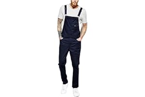 GENERICO 2024 Salopette da Uomo Jeans in Denim Casual Taglie Forti Cotone Pantaloni Strappati Uomo in Tinta Unita Salopette Uomo Jeans Slim Fit con tasche Moda multi tasche Jumpsuit da Lavoro con Bretelle