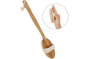 ‎SONEW Szczotka do kąpieli z długimi uchwytami do prysznica złuszczający cellulit zdejmowany uchwyt bambusowy z miękkiego włosia do szorowania włosów dla mężczyzn kobiety
