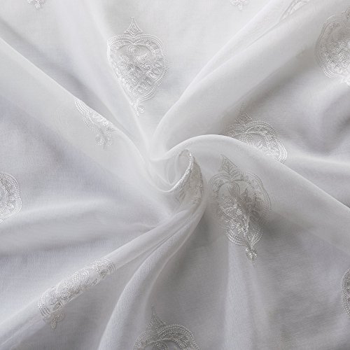 URBAN HABITAT Aria Gardine aus Voile mit Stickerei, Halbtransparenter Stoff, Hochwertiger Ausbrenner mit Transparenten Effekt-Streifen, Feinen Stickerei, Modern und Raffiniert ( 2 Stücke, 147x229cm(BxH)) Elegant Weiß - 9