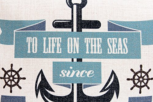 Kissenbezug Elliot 40x40cm Kissenhülle maritim Welcome on Board 1987 Anker Sommer Leinen Leinenoptik Dekokissen - 2