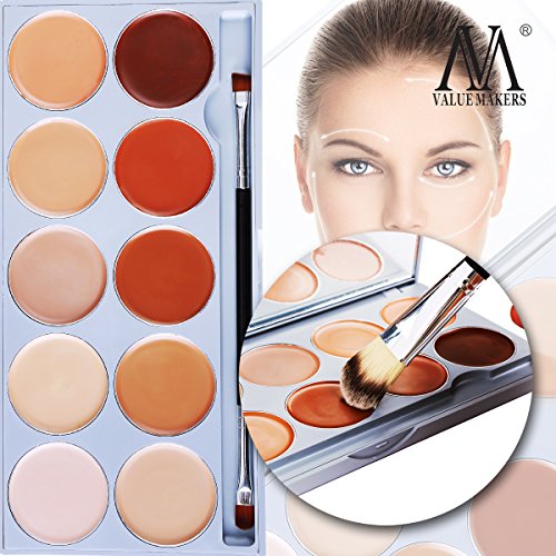 Make up Sets,VALUE MAKERS Pro 10 Farben Gesicht Contouring Make up Camouflage Mit Foundation Pinsel + Schminkspiegel - 2