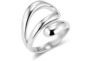 ALEXCRAFT Anillo Mujer Plata/Oro, Anillos Abierto Ajustable, Anillo Apilable, Anillos de Gota de Agua, Hipoalergénico, Acero, Oro 14 Quilates, Anillo Amistad, para Mujeres, Niñas y Hombres