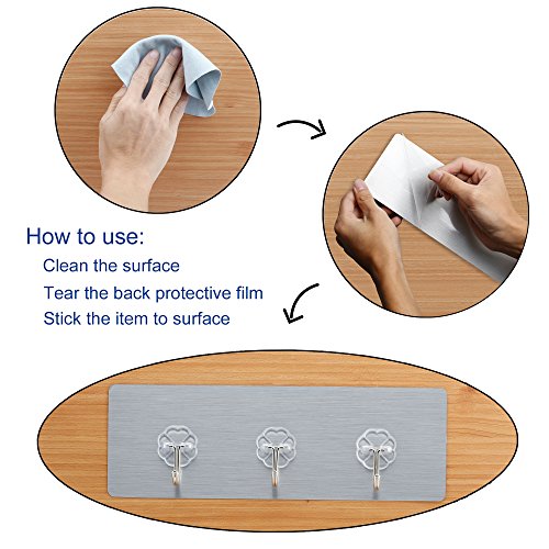 IPOW 12 Stück Haken Selbstklebend Wandhaken Handtuchhaken Kleiderhaken Wiederverwendbar Klebehaken für Küche, Badezimmer und Büro Ladegewicht bis 24kg 4 Pack mit je 3 Haken, Silber - 3