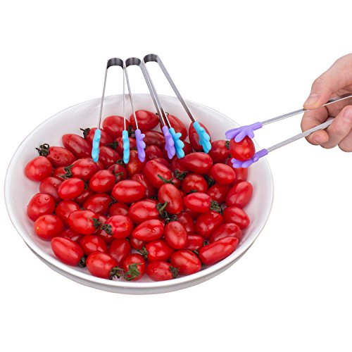 ZeWoo 4 pcs Mini Essen Clip, Edelstahl + Silikon, Lebensmittel-Clip, Gewürze Clip, Zucker-Clip, 2 blau + 2 lila - 6