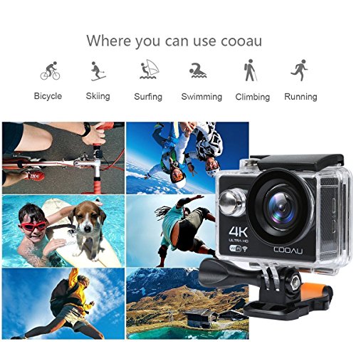 COOAU 4K Action Cam impermeabile, videocamera da WIFI 12MP HD Sport Action Camera Helmet, 170 Â° grandangolare, 1050mAh batteria, 20 kit di accessori per moto Moto surf diving Nuoto sci arrampicata