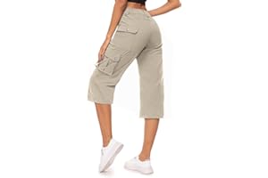Moosehill Spodnie damskie 3/4 Cargo Capri, spodnie trekkingowe, wodoszczelne, oddychające, spodnie cargo, spodnie letnie, ze stretchem, do uprawiania sportu, z 6 kieszeniami