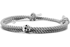 Nato Cuff - Srebrna bransoletka z czaszką - Milanese Silk Cord - Ręcznie wykonana we Francji biżuteria męska i damska, Adjustable size, Srebro szterlingowe