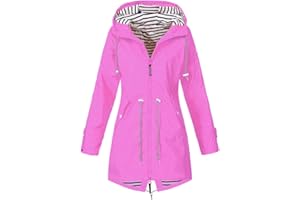 Minetom Giacca da Pioggia da Donna Impermeabile Leggera Cappuccio Lungo All'Aperto Giacca A Vento Impermeabile Zip Corsa Campeggio Viaggi Antipioggia Giacca