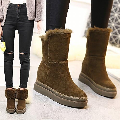 Women 'S Autumn and Winter Women' S Underwear at the End of Increased Wear Wear Two Snow Boots in the Tube Plus Velvet Boots Casual Warm Cotton Boots,Khaki,36