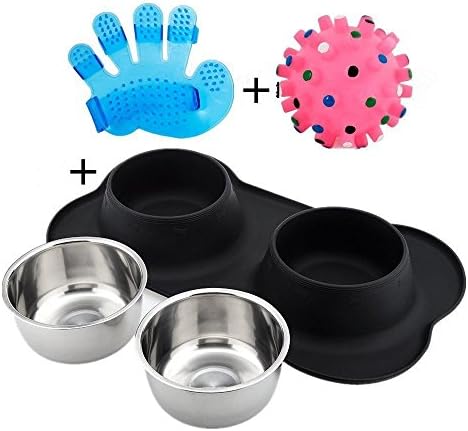 Dog Bowl Feeding Bowl Cat Bowl Shkax 2 X 700ml Double Bowl Pet Bowl Stainless Steel with non-slip silicone base for food and water