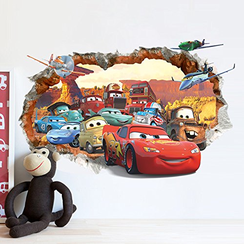 Oulique ® 3D Aufkleber Cars McQueen im Wanddurchbruch Loch - 4