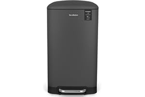 Les Collectors–Poubelle de Cuisine à Pédale N°831, Acier inoxydable, Capacité 40L, Sac compatible 50L, Compacte, Pratique, Fermeture silencieuse, Seau intérieur amovible, Finition Mat, Gris anthracite